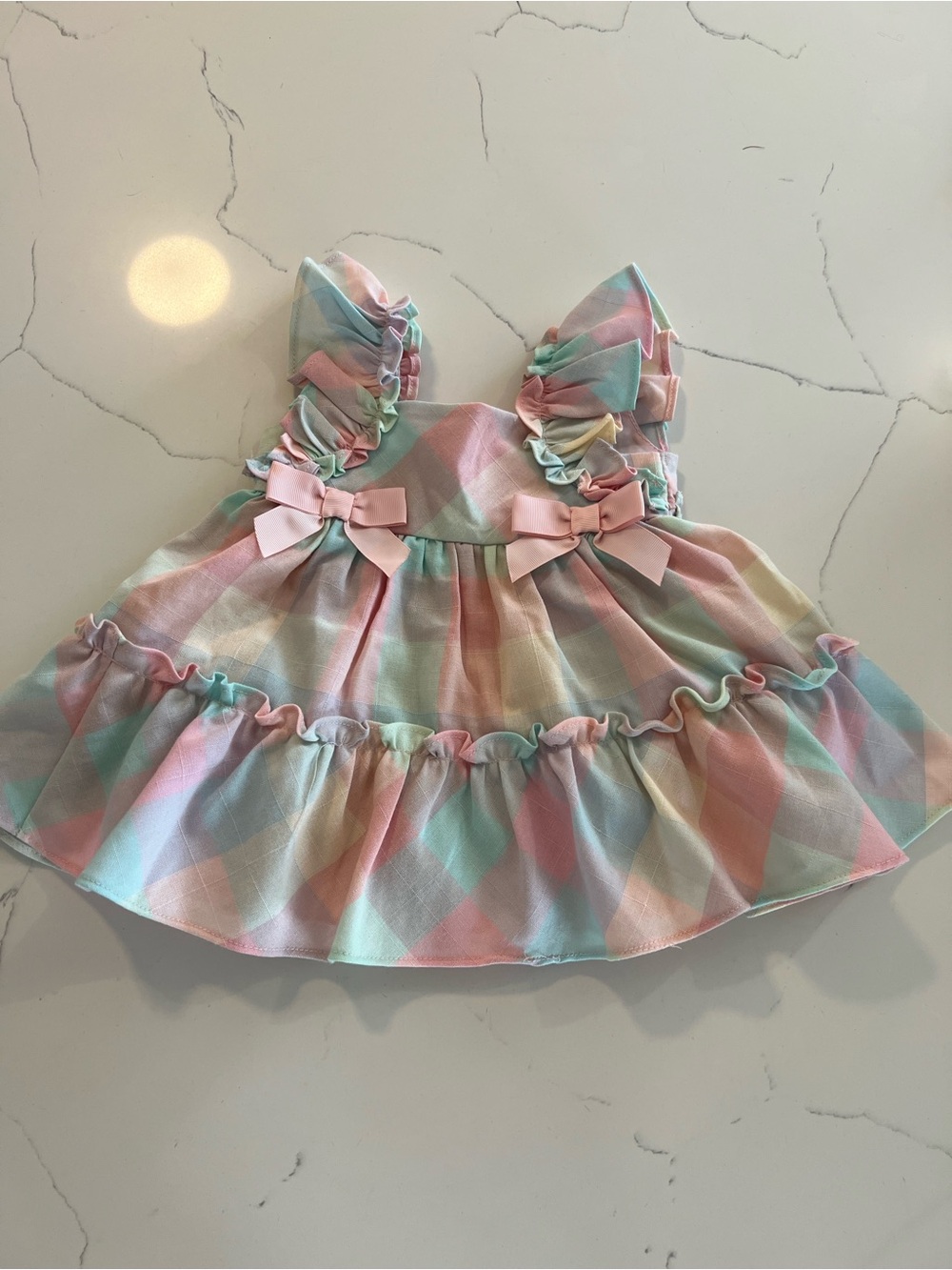 Bonnie Baby Pastel Pink, Mint & Peach Plaid Ruffle Dress